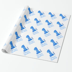 BLUE CAMO First Birthday Custom Name V03a Wrapping Paper