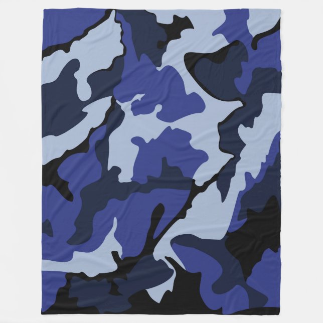 Blue Camo, Large Fleece Blanket (Front)