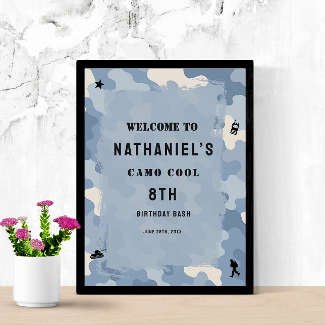 Blue Camo Military Birthday  welcome sign (Creator Uploaded)