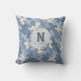 Blue Camo Military Monogram Cushion