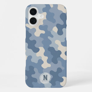 Blue Camo Military Monogram iPhone 16 Plus Case