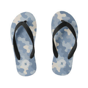 Blue Camo Military Monogram Kid's Jandals