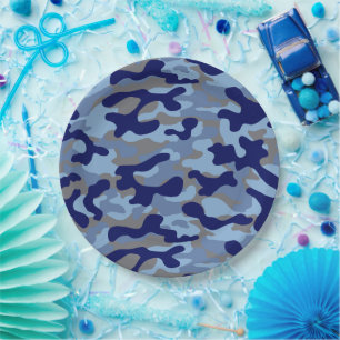 Blue Camo Paper Plate