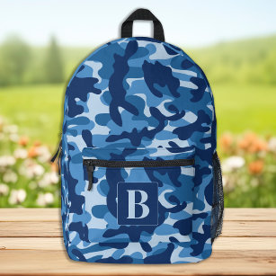 Blue Camo Personalised Modern Monogram Camouflage Printed Backpack