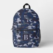 Blue Camo Personalised Monogram Navy Camouflage Printed Backpack (Front)
