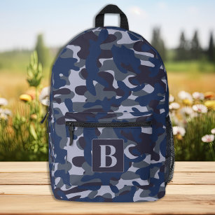Blue Camo Personalised Monogram Navy Camouflage Printed Backpack
