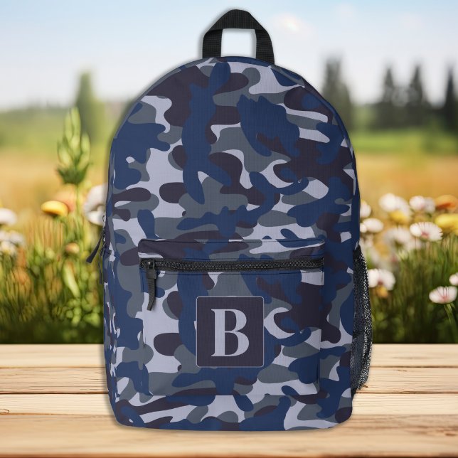 Blue Camo Personalised Monogram Navy Camouflage Printed Backpack
