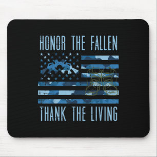 Blue Camo Us Flag Honour The Fallen Thank Living M Mouse Pad