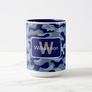 Blue Camo With Personalisation Two-Tone Coffee Mug