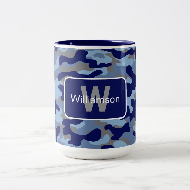 Blue Camo With Personalisation   Two-Tone Coffee Mug (Center)