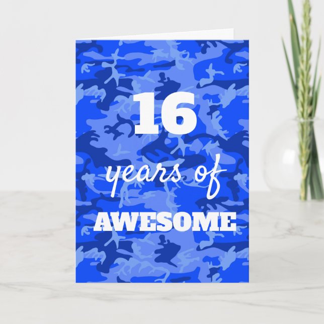 Blue Camouflage 16th Birthday Card (Front)