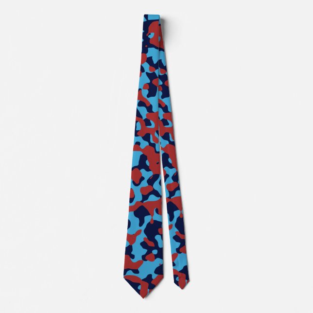 Blue Camouflage in Dark Red and Navy Tie (Front)