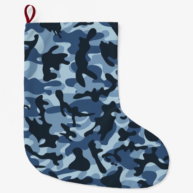 Blue Camouflage   Large Christmas Stocking (Front)