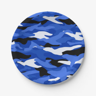 Blue camouflage paper plate