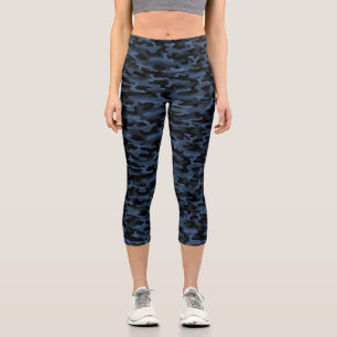 Blue Camouflage Pattern Capri Leggings