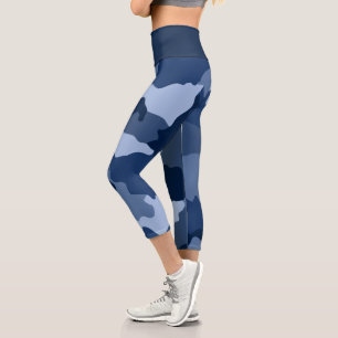 Blue Camouflage Pattern Capri Leggings
