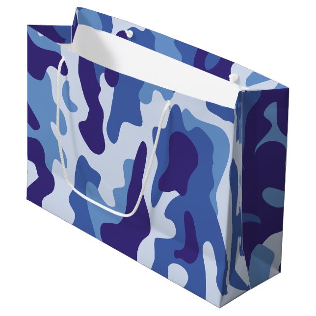 Blue camouflage pattern large gift bag (Front Angled)
