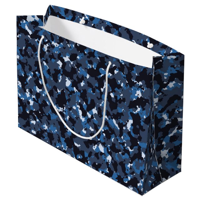 Blue Camouflage Pattern Large Gift Bag (Back Angled)