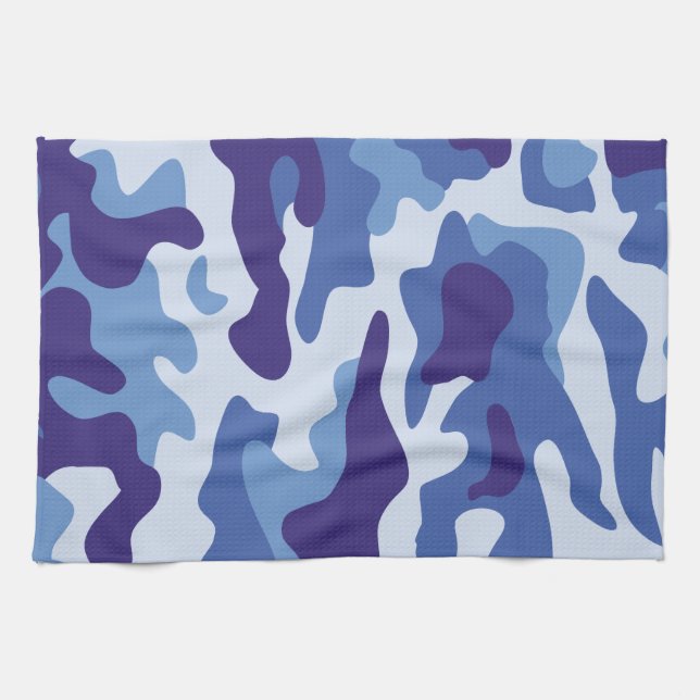Blue camouflage pattern tea towel (Horizontal)