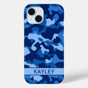 Blue Camouflage Personalised iPhone 15 Case