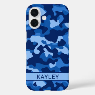 Blue Camouflage Personalized iPhone 16 Case