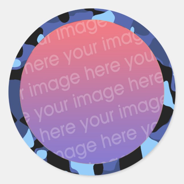 blue camouflage photo frame classic round sticker (Front)