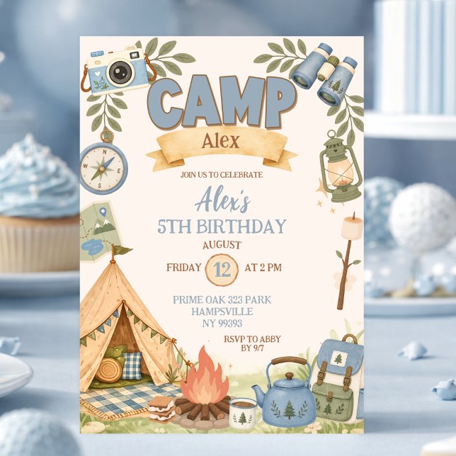 Blue Camping Theme Girl Birthday Invitation (Creator Uploaded)