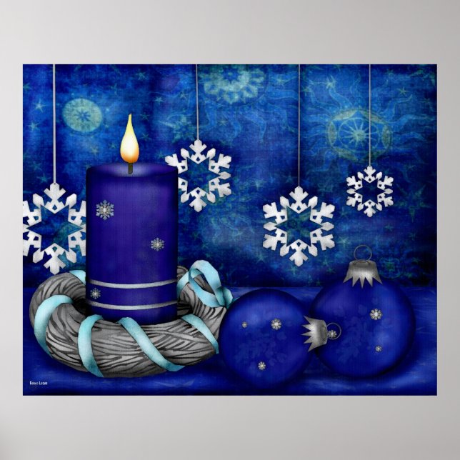 Blue Candle Christmas Poster (Front)