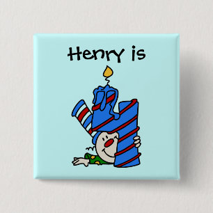 Blue Candle Clown 4th Birthday Button