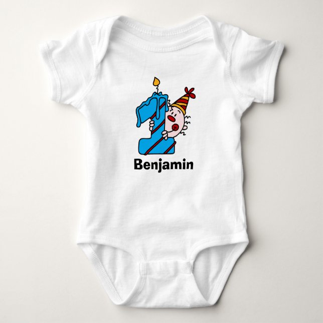 Blue Candle Clown First Bithday T-shirt Baby Bodysuit (Front)