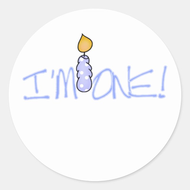 Blue Candle I'm One Birthday Classic Round Sticker (Front)