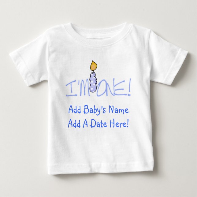 Blue Candle I'm One Customisable Baby Tshirt (Front)