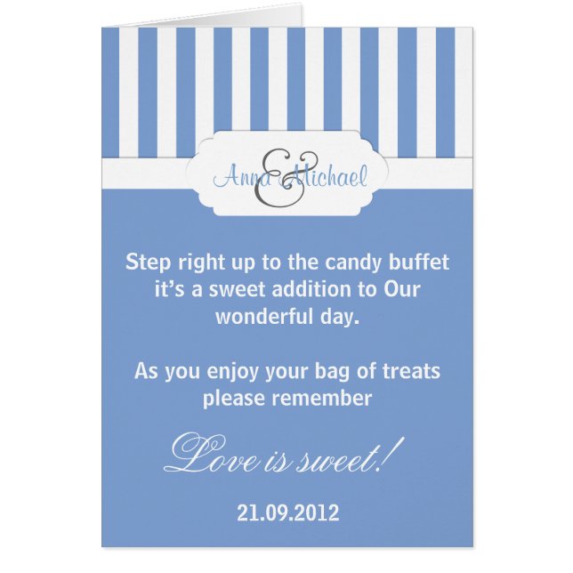 Blue candy stripe Candy Buffet Poem Card (Front)