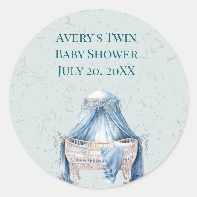 Blue Canopy Baby Boy Crib Classic Round Sticker (Front)