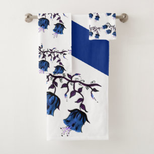 Blue Canterbury Bells on Vine Flowers Bath Set