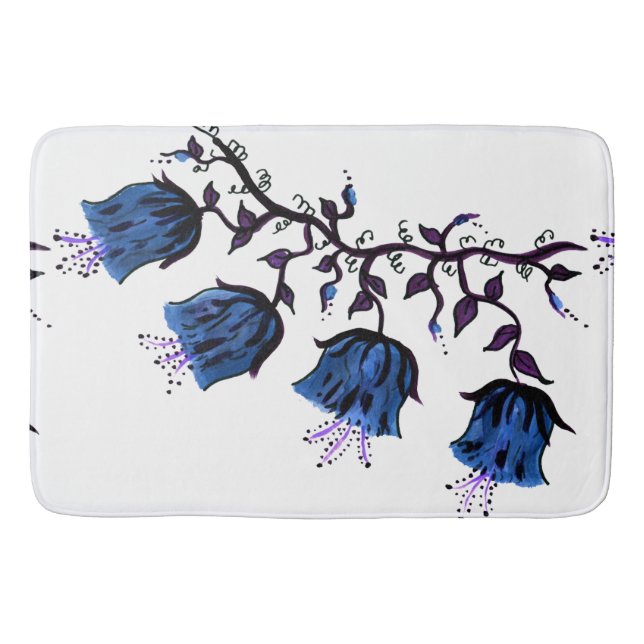 Blue Canterbury Bells Vine Flowers Large Bath Mat (Front)