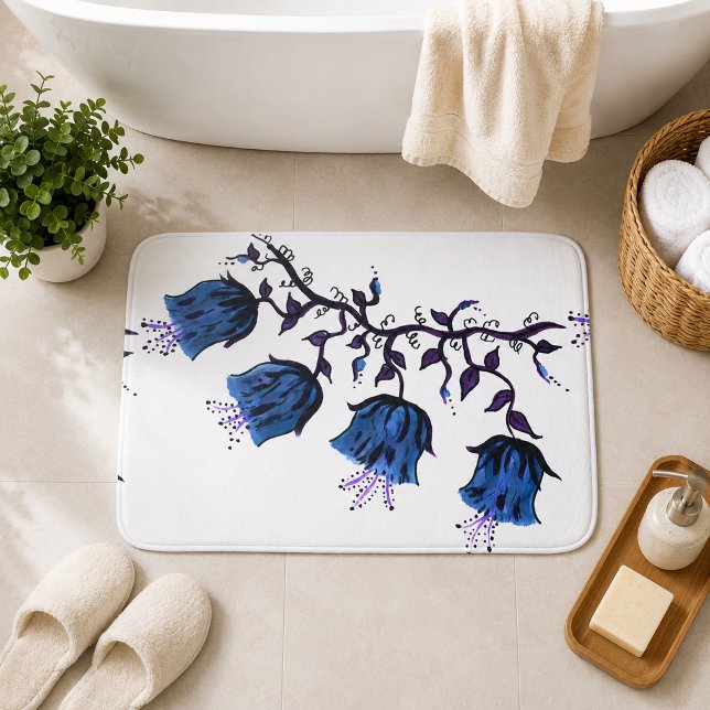 Blue Canterbury Bells Vine Flowers Large Bath Mat (Blue Canterbury Bells Vine Flowers Large Bath Mat)