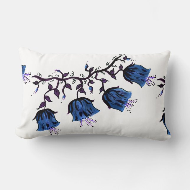 Blue Canterbury Bells Vine Flowers Lumbar Pillow (Front)