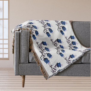 Blue Canterbury Bells Vine Flowers Throw Blanket