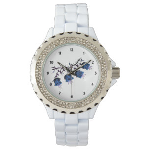 Blue Canterbury Bells Womens Rhinestone Watch