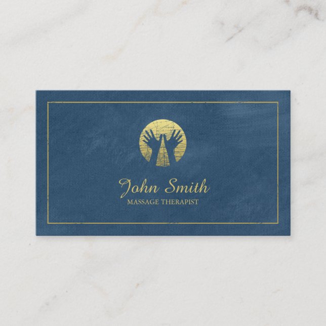 Blue Canvas Golden Frame, Hands Massage Therapy Appointment Card (Front)