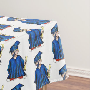 Blue Cap and Gown School Graduation Boy Diploma Tablecloth