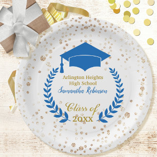 Blue Cap and Laurel Graduation Party Paper Plate