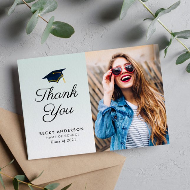 Blue cap graduation thank you postcard (Creator Uploaded)