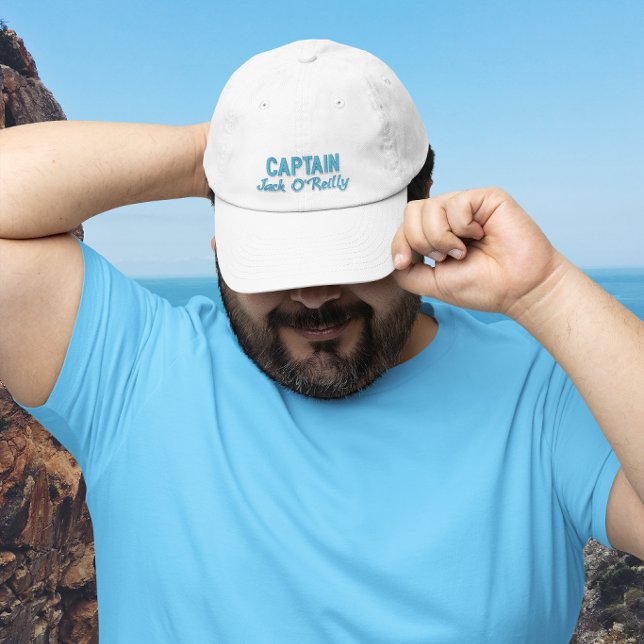 Blue Captain Name Typography Embroidered Hat (Blue Captain Name Typography Embroidered Baseball Cap)