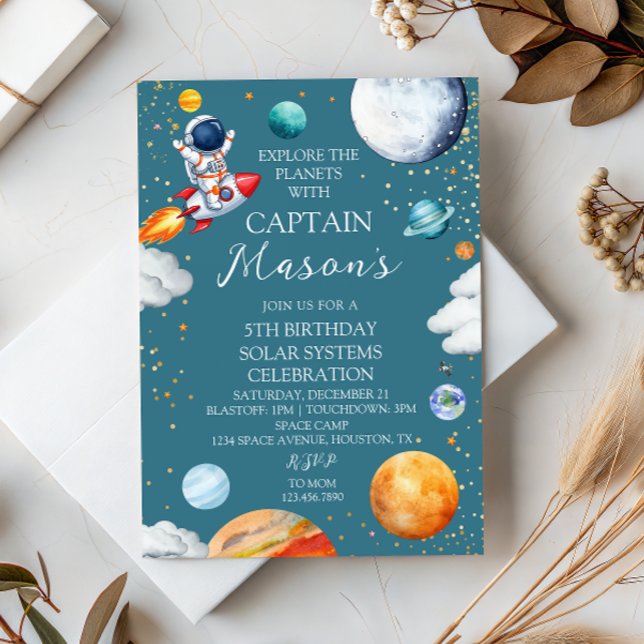 Blue Captain Rocket Solar System Adventure Kids  Invitation (Creator Uploaded)
