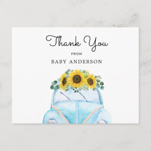 Blue Car and Sunflowers Thank You Postcard