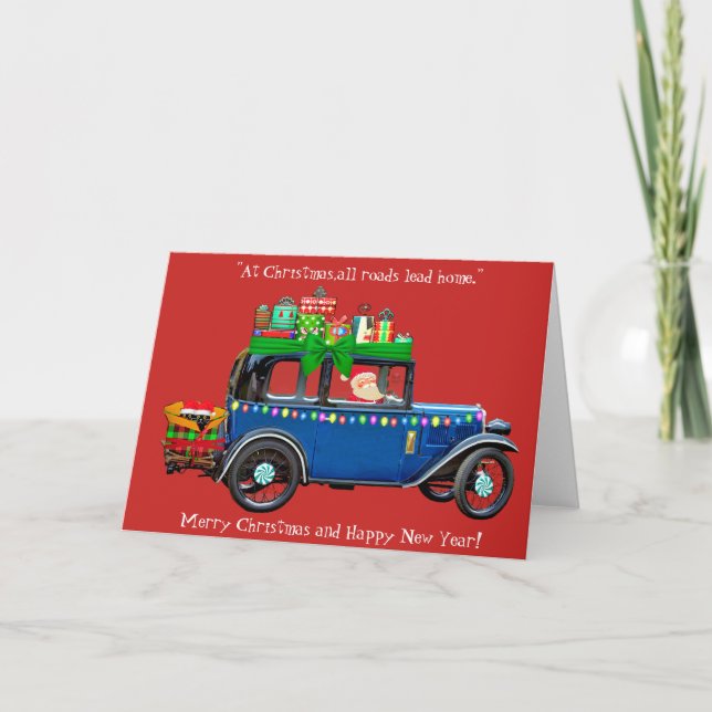 Blue Car Christmas Card (Front)
