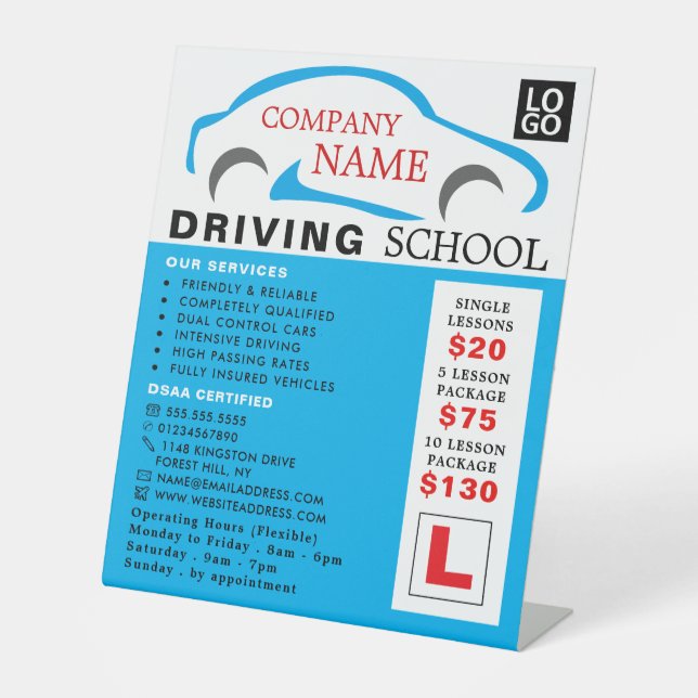 Blue Car Logo, Driving School, Instructor Advert Pedestal Sign (Front)