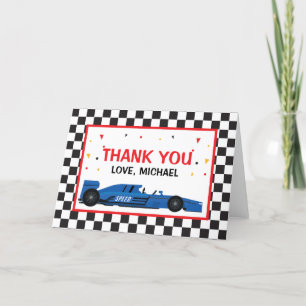 Blue Car Racing Birthday Thank you card